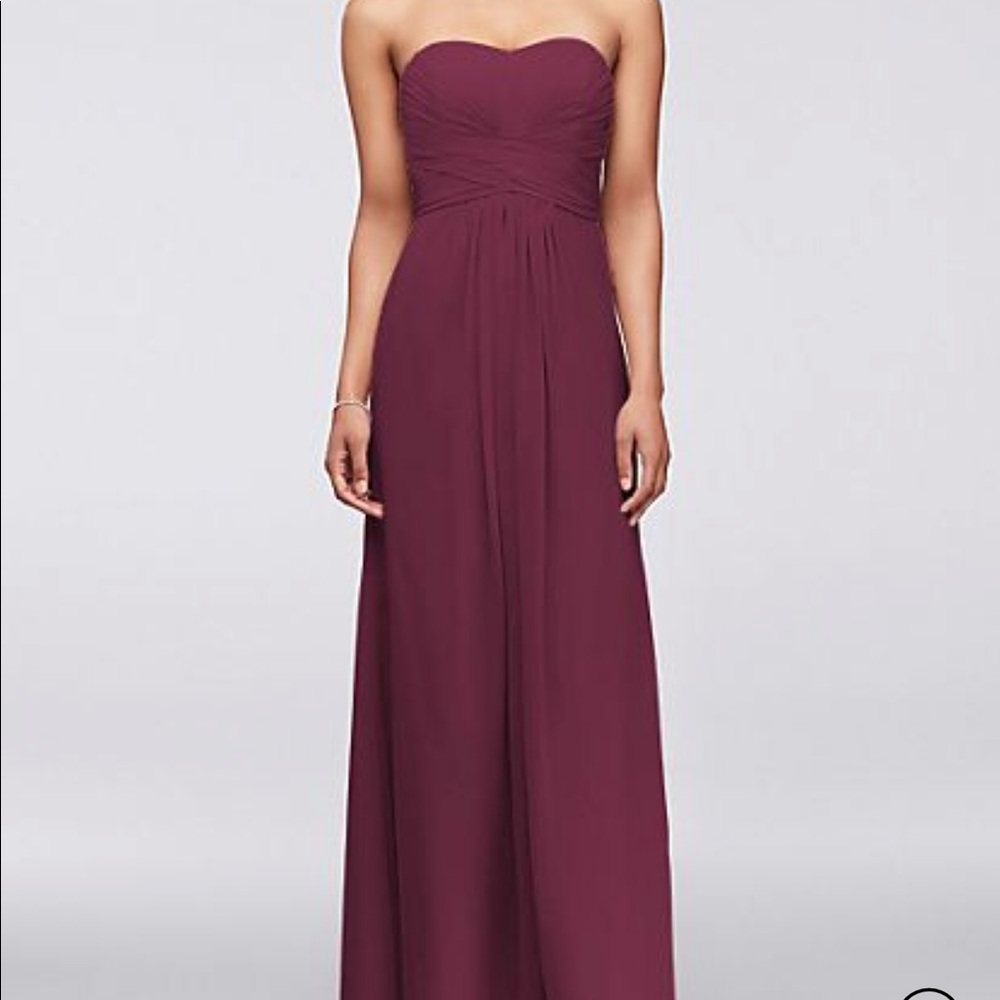 David’s bridal Wine strapless bridesmaids dress